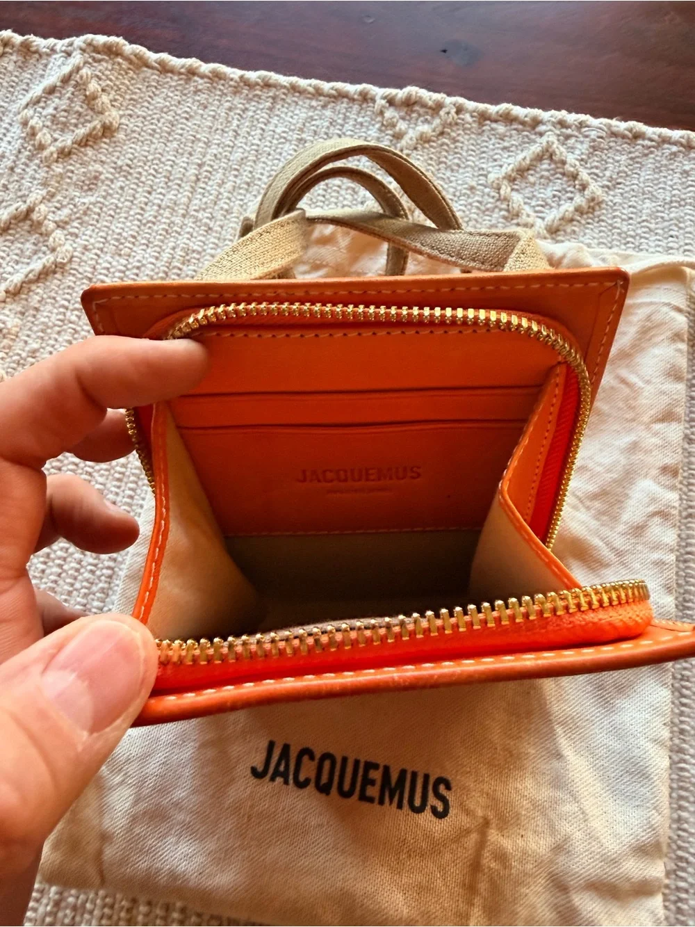 Jacquemus Orange Leather Compact Crossbody Wallet